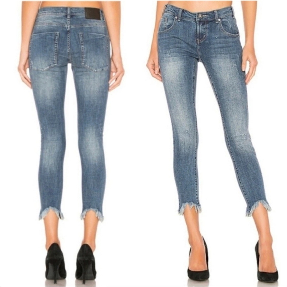 One Teaspoon Freebirds ll Raw Hem Skinny Jeans in Blue Size 28
